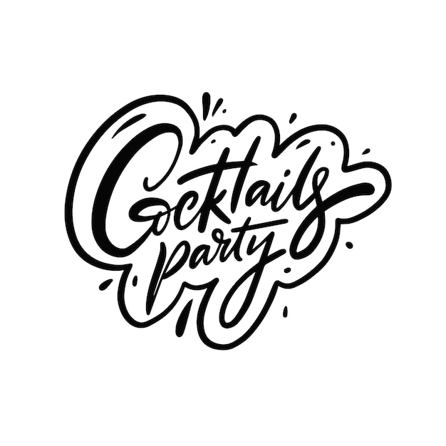 Coquetéis festa cor preta lettering frase ilustração vetorial