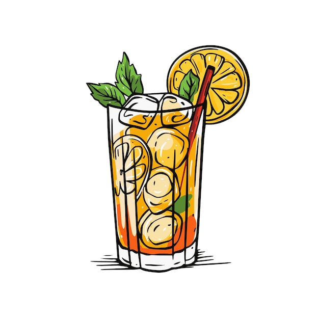 Vetor coquetel de bebidas alcoólicas de cor laranja ilustração vetorial de estilo desenhada à mão