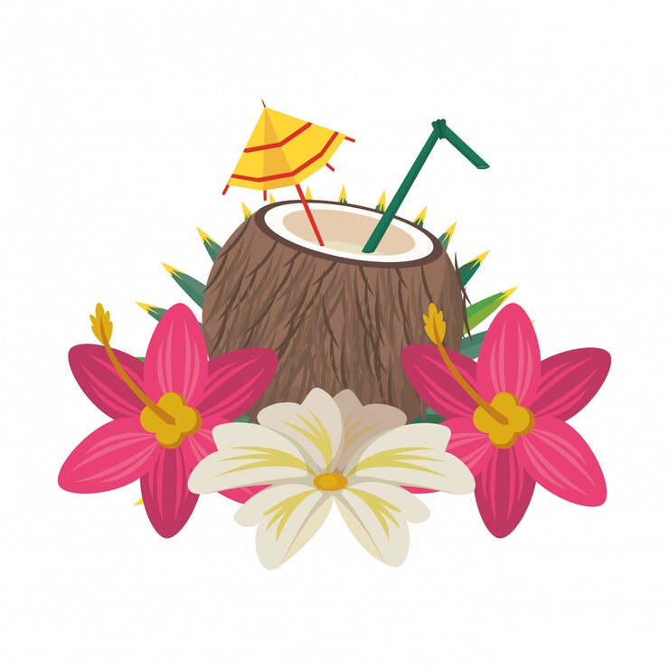 Vetor coquetel de coco com ícone de guarda-chuva