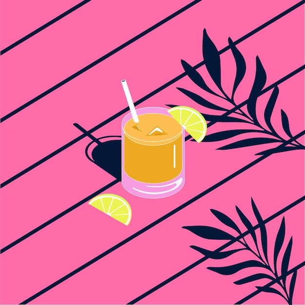 Coquetel Rosa e Laranja com Fatia de Limão