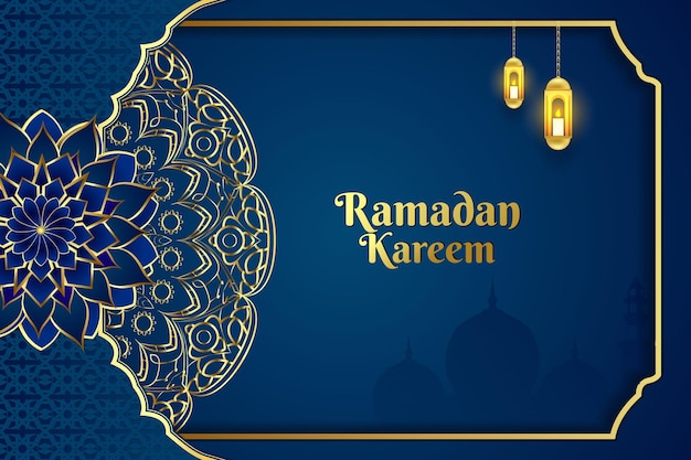 Cor azul do estilo islâmico do fundo de Ramadan Kareem com elemento