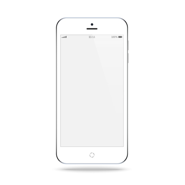 Vetor cor branca do smartphone com tela de toque em branco isolada no fundo branco. maquete de telefone móvel realista e detalhado