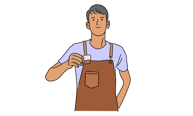 Cor de arte de linha do barista trabalhando em uma ilustração vetorial de café