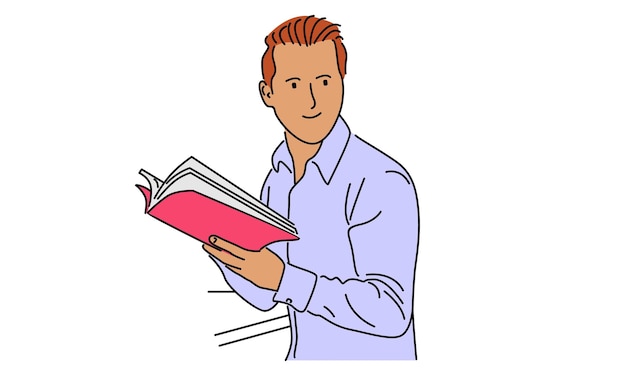 cor de arte de linha do homem lendo livro
