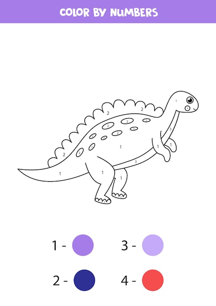 Cor dinossauro bonito dos desenhos animados por números. página para colorir para crianças.