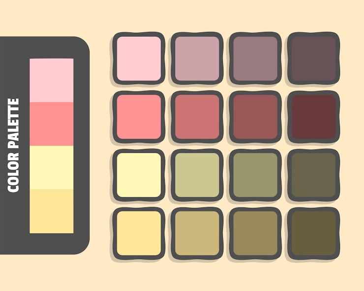 Vetor cor rosa, salmão, mocassim, khaki, paleta de cores, cores que combinam com as cores rgb, cores harmoniosas.