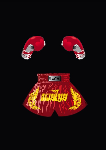 Vetor cor vermelha de luvas de boxe e shorts boxer