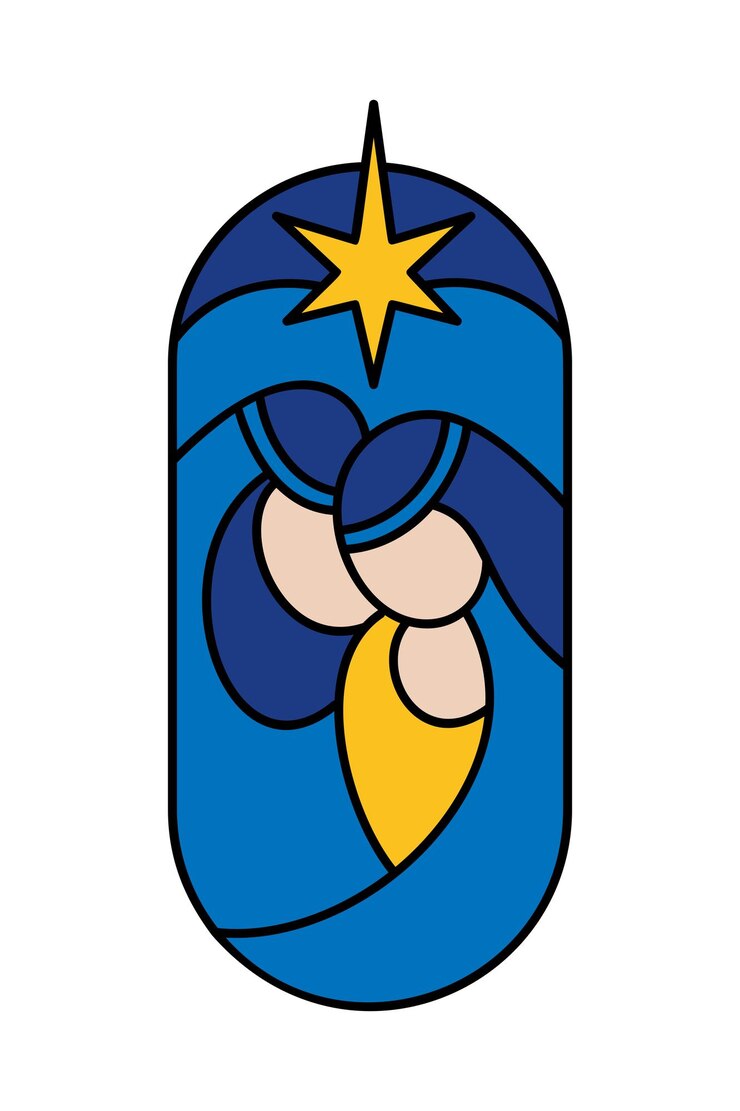 Vetor cor vetorial cena religiosa cristã de natal da natividade do menino jesus com maria josé e estrela