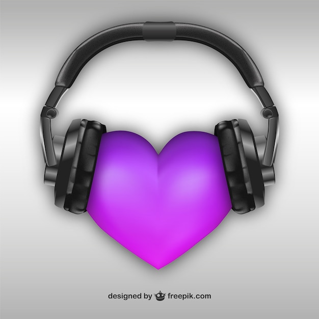 Vetor coração 3d com fones de ouvido