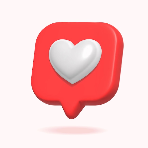 Coração 3d no ícone de balão de fala Ícone de mídia social Botão de caixa de amor de mensagem como elemento vetor 3d