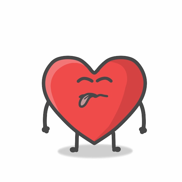 Coração bonito personagem mascote plana dos desenhos animados ilustração vetorial de emoticon