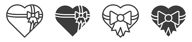 Coração com ícones vetoriais de arco conjunto de ícones de coração de presente dia dos namorados e design romântico ilustração em vetor