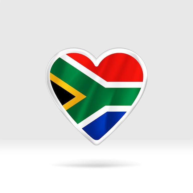 Coração da bandeira da áfrica do sul. modelo de coração e bandeira de botão de prata.