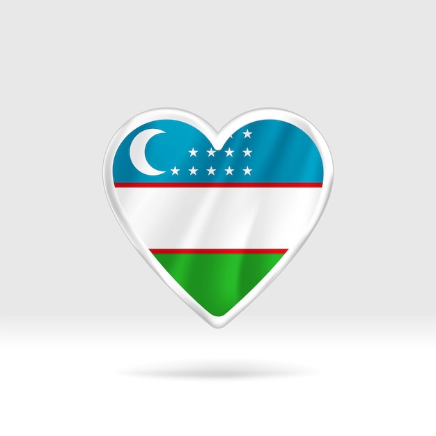 Vetor coração da bandeira do uzbequistão. modelo de coração e bandeira de botão de prata. edição fácil e vetor em grupos