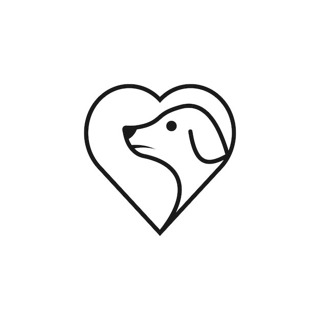 Coração de amor de cachorro para modelo de design de logotipo amigável para animais de estimação