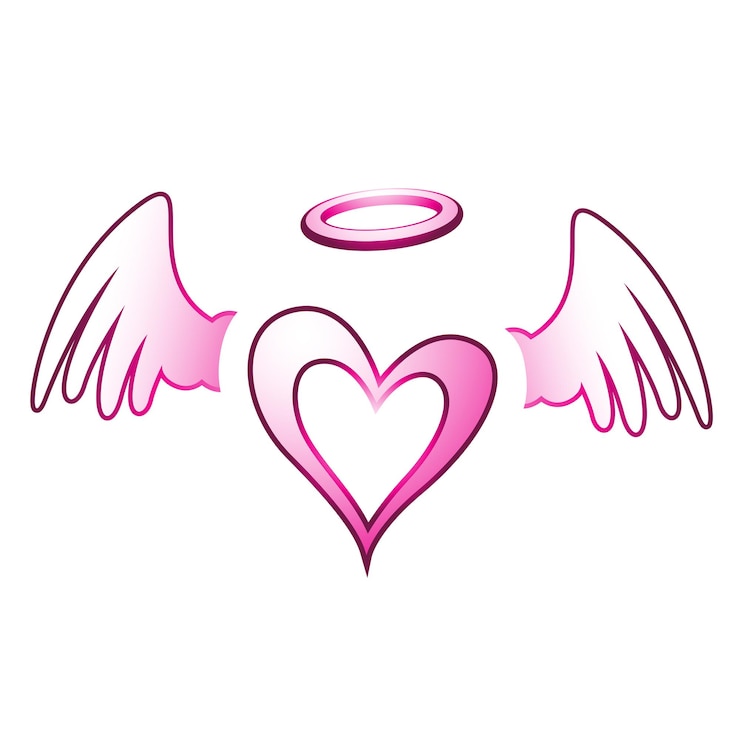 Vetor coração de anjo com asas rosa com uma auréola