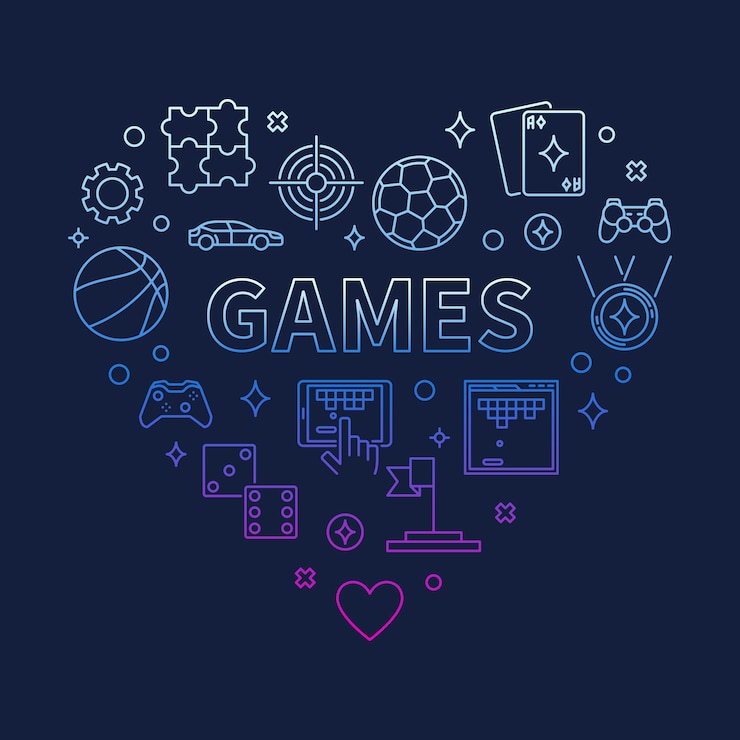 Vetor coração de jogos conceito contorno colorido icon ilustração