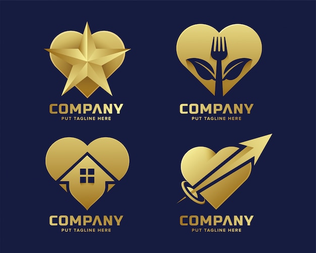 Coração de luxo premium amo coleção de logotipo dourado