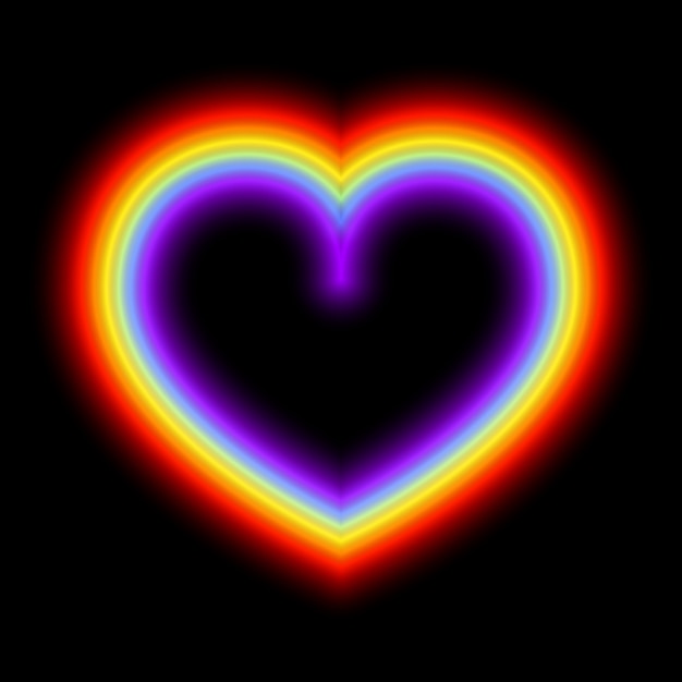 Coração de néon brilhante do arco-íris