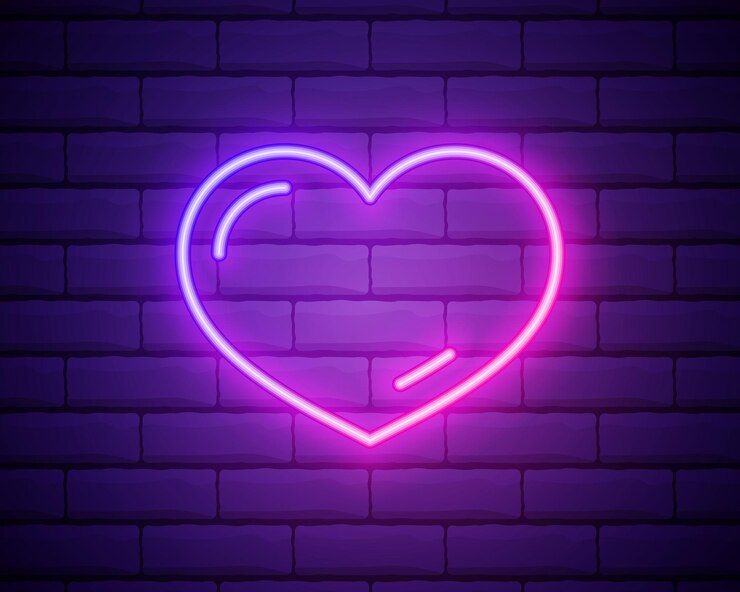 Vetor coração de néon placa de néon de noite brilhante no fundo da parede de tijolo com luz de fundo sinal de coração de néon rosa retrô elemento de design para publicidade de luz de noite de dia dos namorados feliz ilustração vetorial