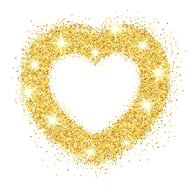 Coração de ouro com pó de ouro glitter com fundo abstrato de design plano de ilustração vetorial starkle...