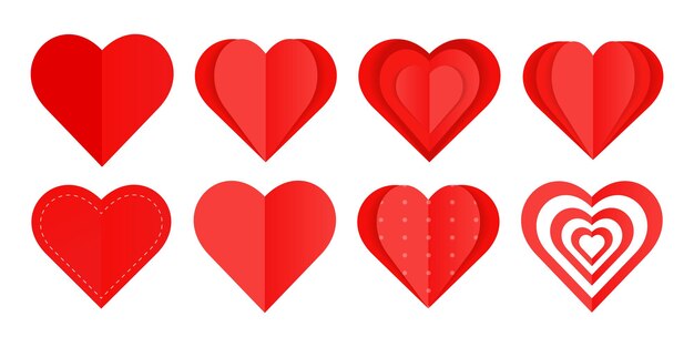 Coração de papel vermelho isolado em fundo branco Um conjunto de amor bonito