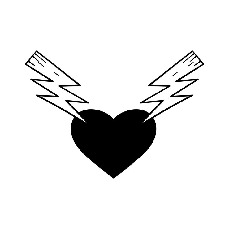 Vetor coração desenhado à mão com ilustração de doodle relâmpago para cartaz de adesivos de tatuagem etc