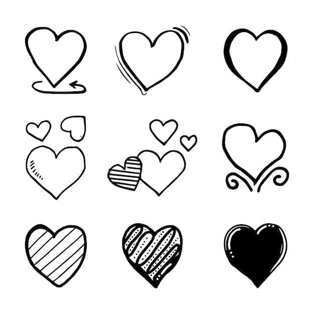 Vetor coração doodle amor ilustração vetorial
