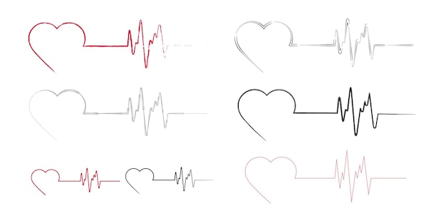 Vetor coração e batimentos cardíacos conceito de linha de pulso de batimento cardíaco ícone de vetor de cardiologia médica