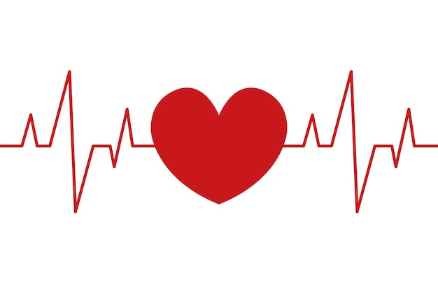 Vetor coração e cardiograma ilustração vetorial plana do batimento cardíaco