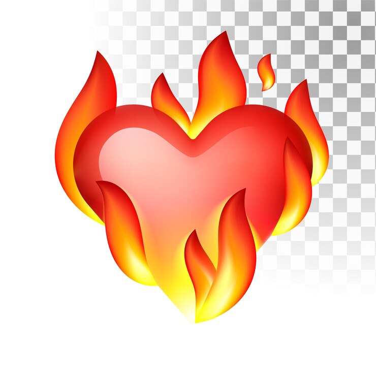 Coração em fogo emoji quente vermelho coração ardente com ilustração vetorial de fogo