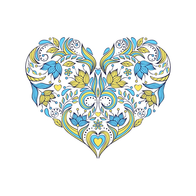 Coração floral em estilo doodle
