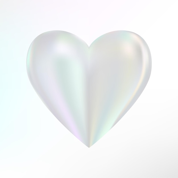Vetor coração holográfico de pérola, forma de coração de opala, talismã mágico de amor.