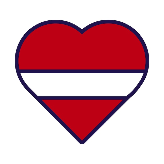 Coração patriota nas cores da bandeira nacional da letónia atributos do elemento festivo do ícone vetor dos desenhos animados do dia da independência da letónia nas cores nacionais da bandeira do país isoladas no fundo branco