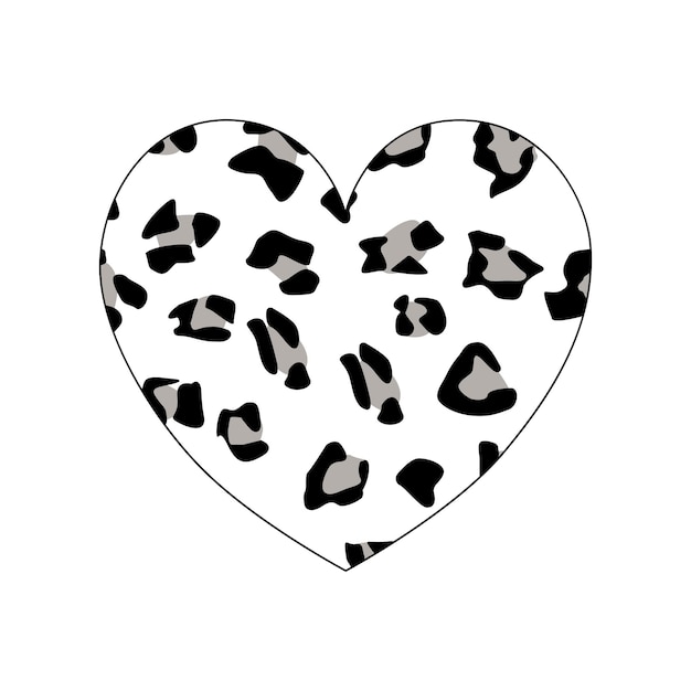 Vetor coração preto e branco com padrão de textura de impressão de leopardo