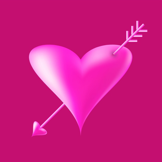 Vetor coração rosa com ícone de seta cupido símbolo de amor cartão de dia dos namorados coração 3d com ícone de seta vetor
