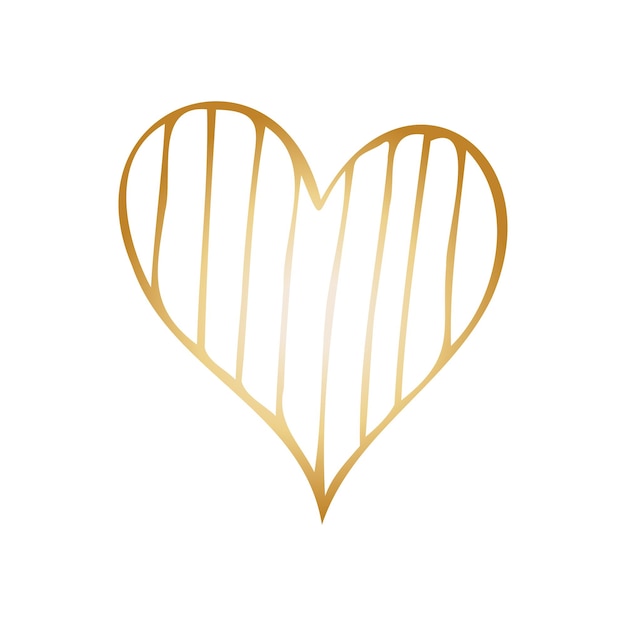 Coração simples desenhado à mão de doodle dourado Elemento de design isolado para o romance de casamento do dia dos namorados