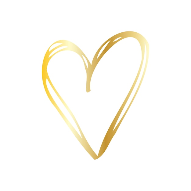 Coração simples desenhado à mão de doodle dourado Elemento de design isolado para o romance de casamento do dia dos namorados