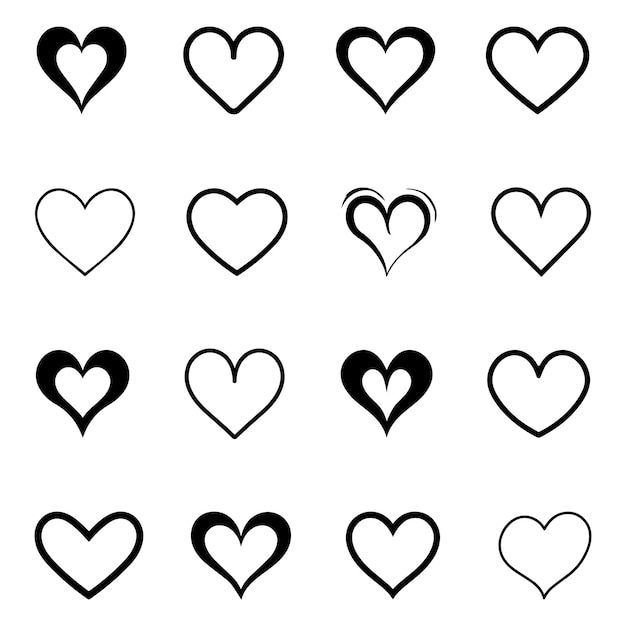 Coração vermelho e preto Set de ícones de amor Desenho vetorial de textura de logotipo