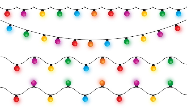 Corda de luzes de natal isolada no vetor de fundo branco