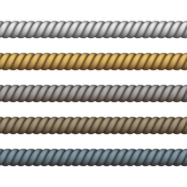 Corda náutica fina e grossa. corda trançada de escalada para laços ou nós marinhos. corda da marinha de cor diferente para borda ou moldura.