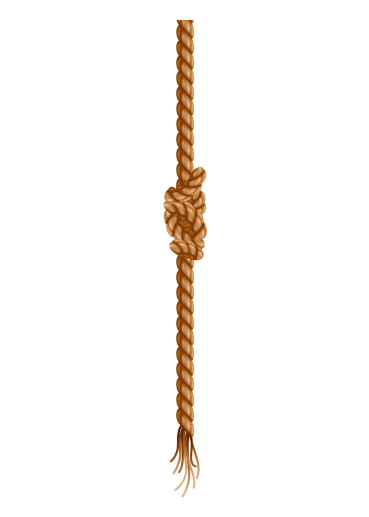 Vetor corda pendurada com borda e nó de tricô de fio náutico ou borda de tecido de fibras verticais marinhas