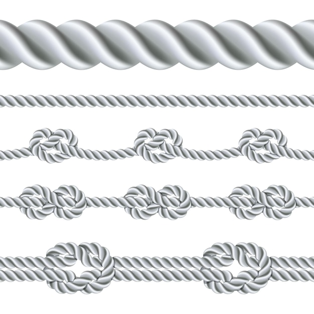 Vetor corda sem costura e corda com nós diferentes. ilustração vetorial