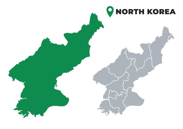 Coreia do Norte Mapa simples conjunto vetorial de contorno plano