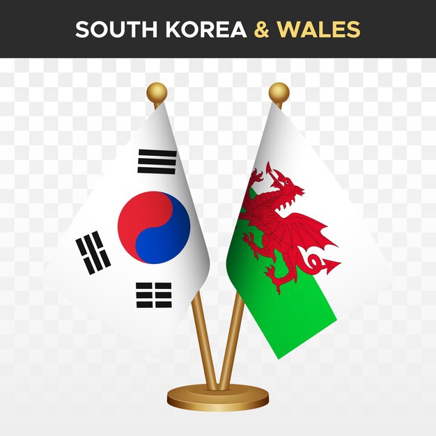 Coreia do Sul contra País de Gales bandeiras 3d bandeira de mesa de pé República da Coreia