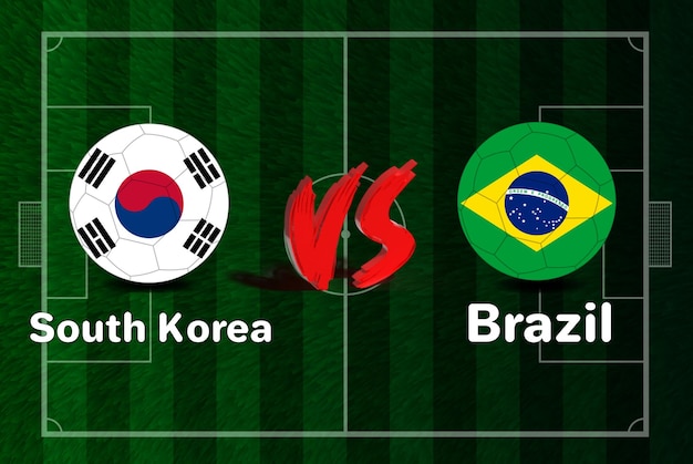 Coreia do sul vs brasil bola de futebol em design de bandeira na copa do mundo fifa 2022