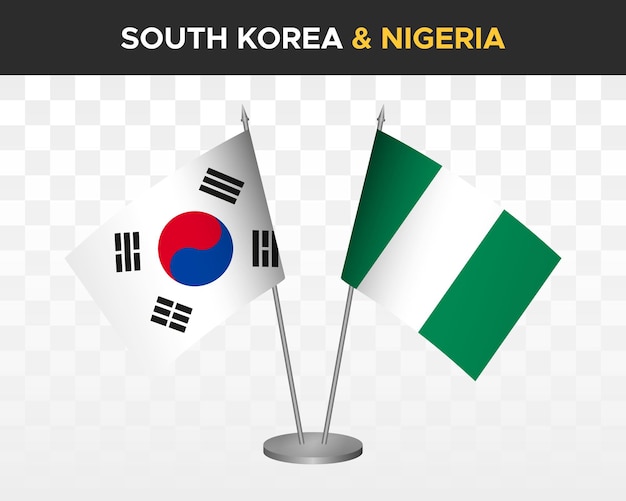 Coreia do sul vs nigéria maquete de bandeiras de mesa isoladas bandeiras de mesa de ilustração vetorial 3d