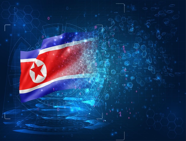 Coreia, vetor bandeira 3d em fundo azul com interfaces hud