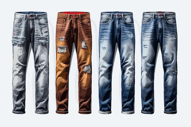 Vetor cores diferentes de jeans azuis masculinos com conceito de modelo fantasma