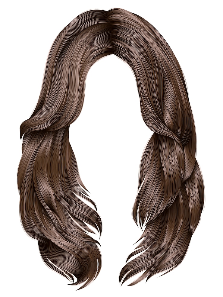 Vetor cores marrons de cabelos compridos de mulher na moda. moda de beleza. gráficos realistas